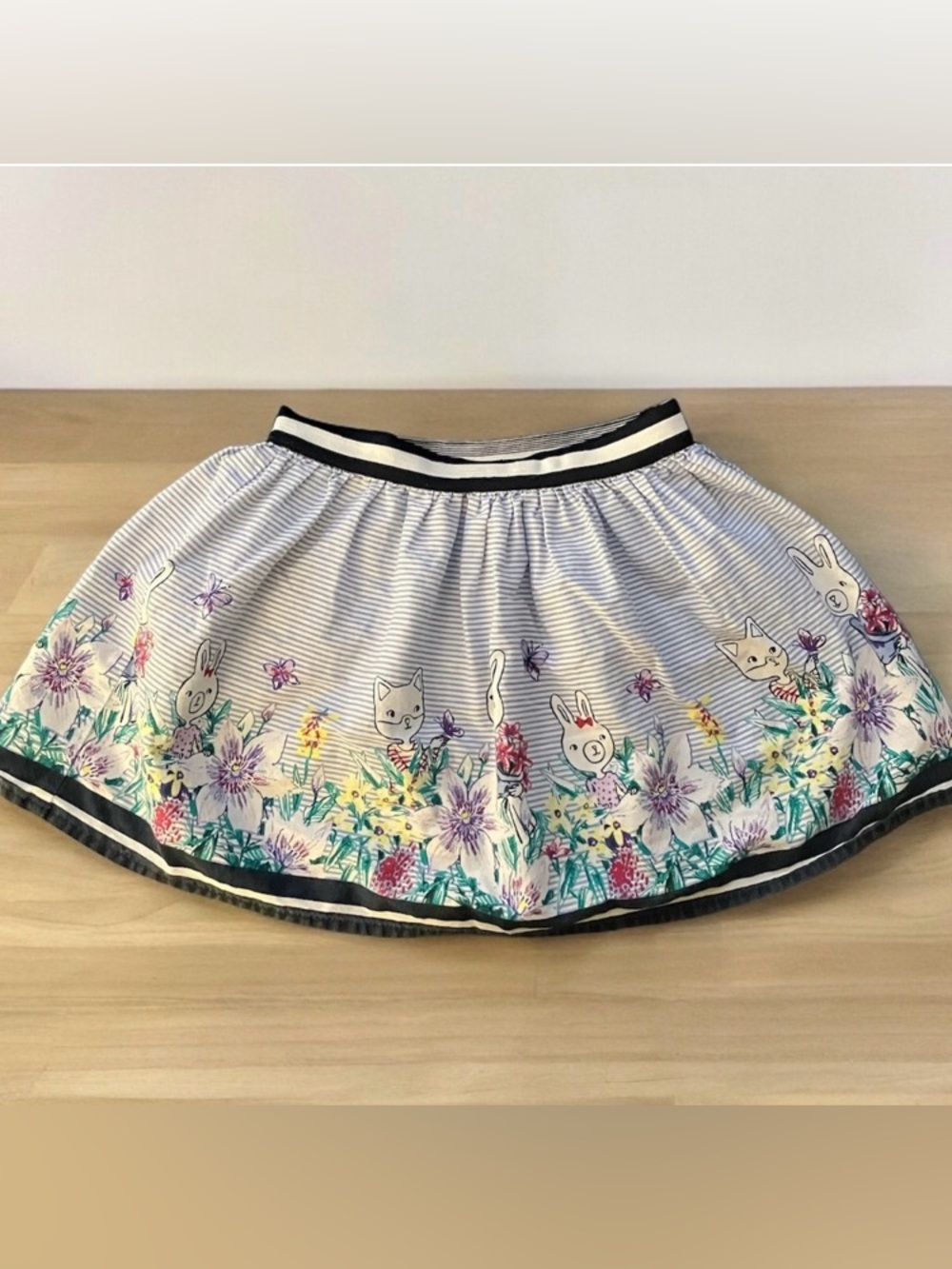 Joe Fresh Toddler Girl Striped Blue White Skirt Cat Bunny Butterfly Flower Sz 5